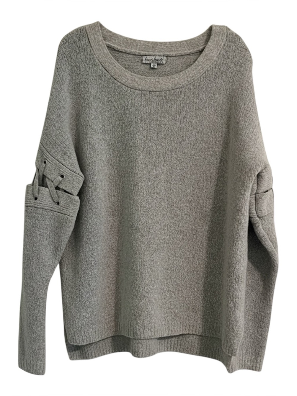 Light Gray Lace-Up Sleeve Scoopneck Sweater Size XL